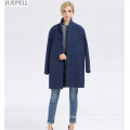 European Brand New Good Quality Women Winter Coat Long Double-Breasted Women′s Windbreaker Blue Wool Coat